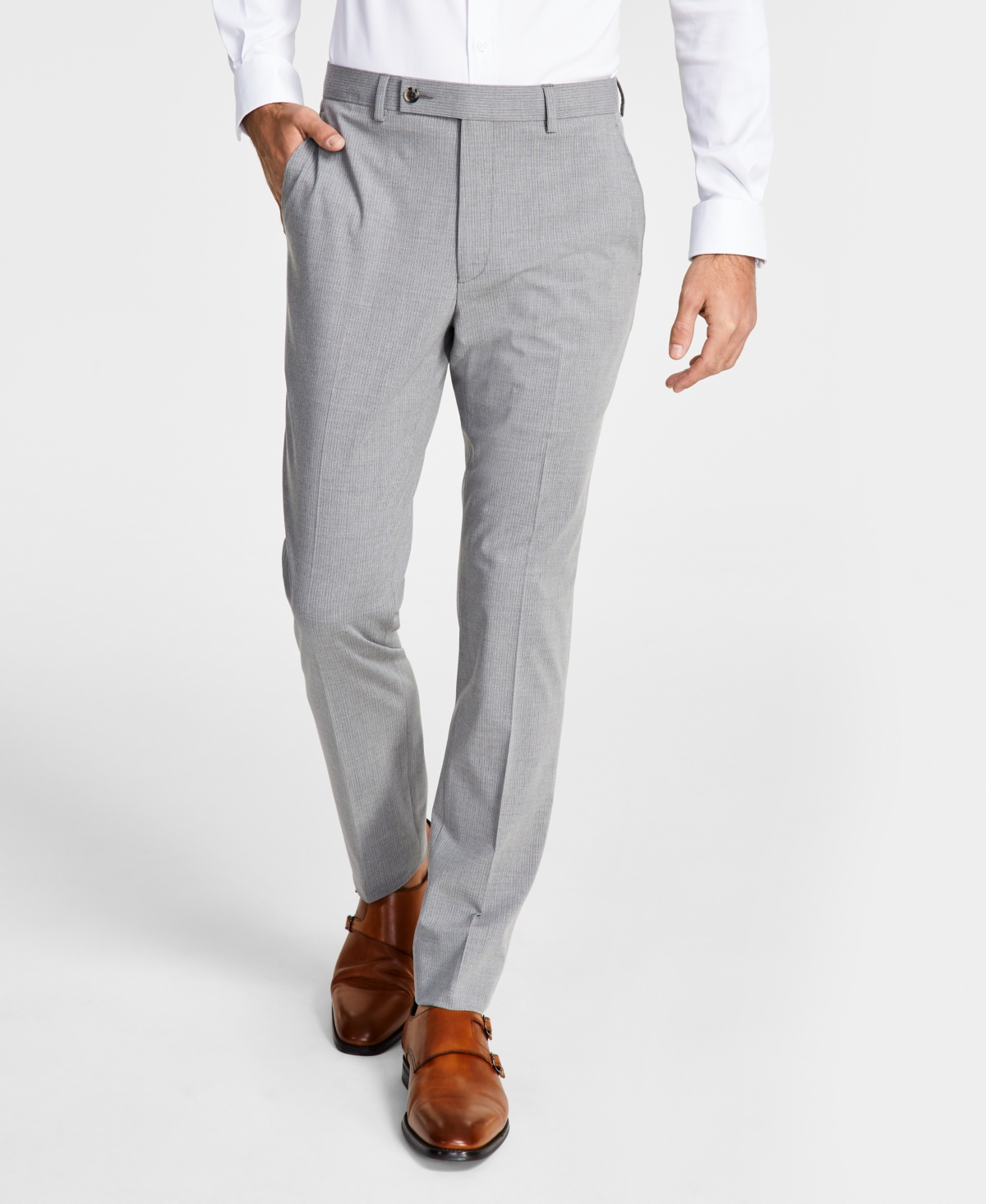 Shop Ben Sherman Men's Skinny-fit Stretch Suit Pants In Grey,white Pinstripe