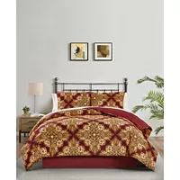 Deals on Keeco Red Selma Medallion 8-Piece Reversible Comforter Set