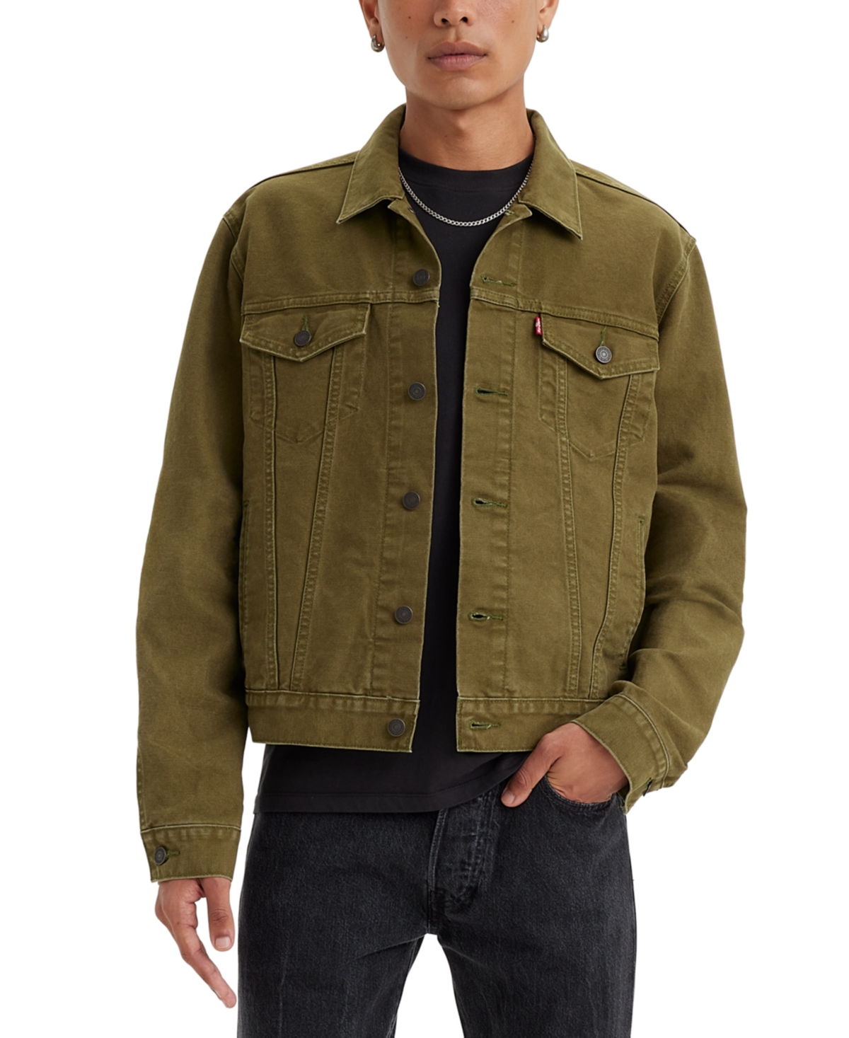 Levi's Men's Regular Fit Non-stretch Denim Trucker Jacket In Dark Olive |  ModeSens