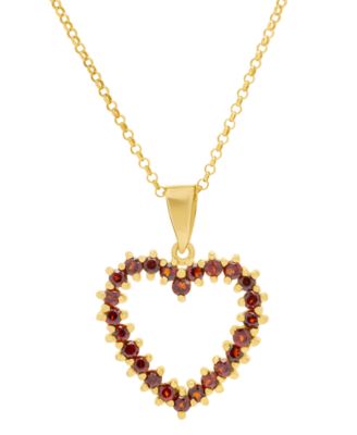 Macy's - Garnet Openwork Open Heart 18" Pendant Necklace (1-1/5 ct. t.w.) in 14k Gold-Plated Sterling Silver