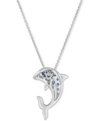 Denim Ombr&eacute; (1/5 ct. t.w.) & White Sapphire Accent Dolphin Blue Enamel Pendant Necklace in 14k White Gold, 18" + 2" extender
