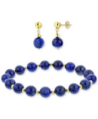 2-Pc. Set Jade Bead Bracelet & Matching Drop Earrings in 14k Gold (Also in Onyx, Tiger Eye, Turquoise, Lapis Lazuli, & Rose Quartz)