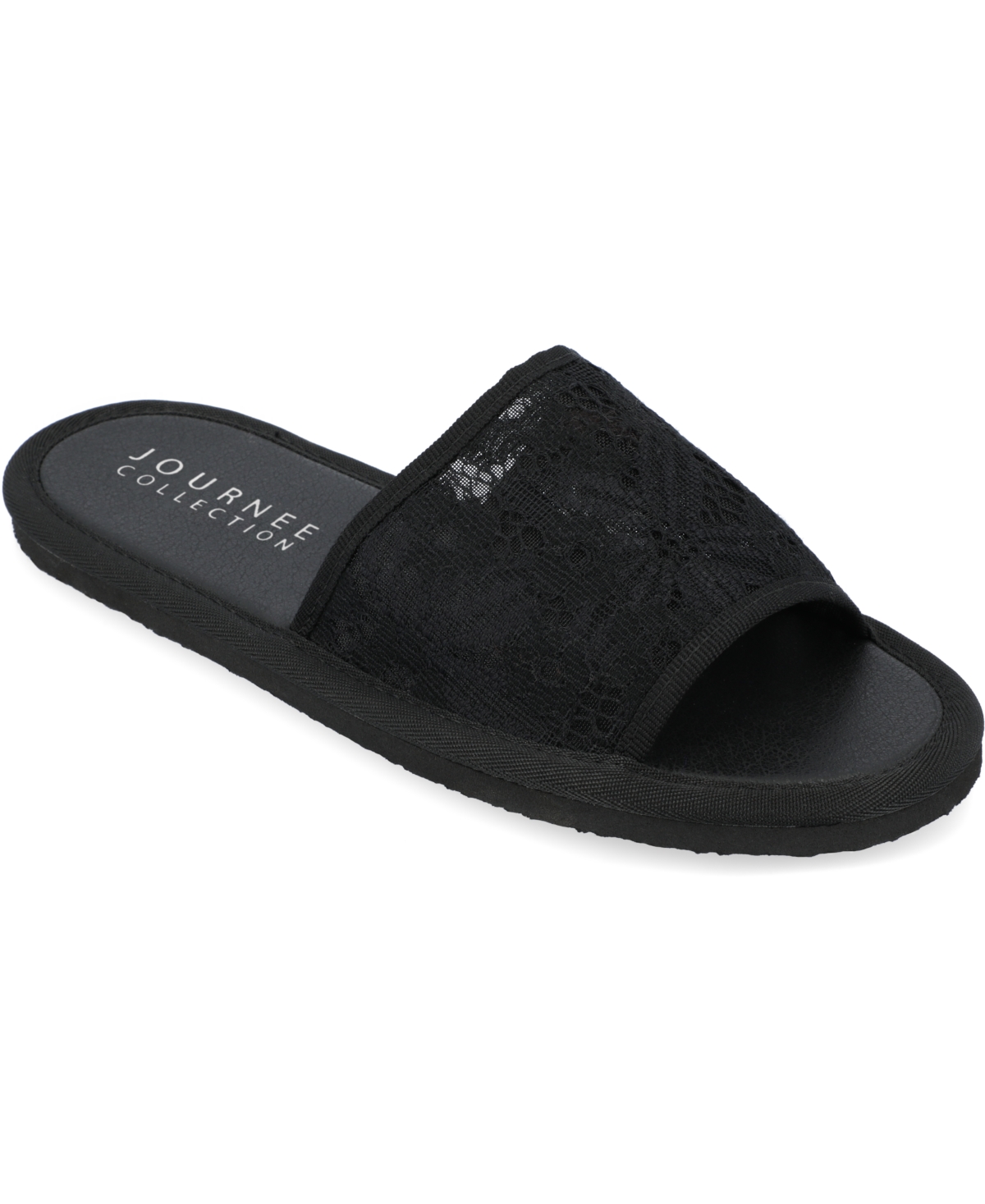 Journee Collection Women's Eniola Lace Flat Slide Sandals In Black