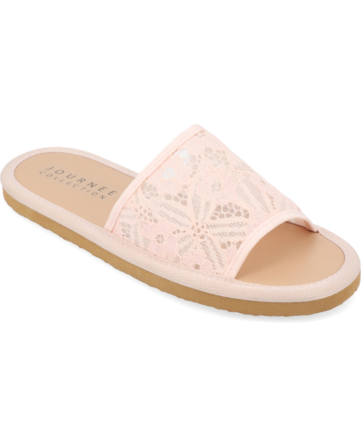 Journee Collection Women's Eniola Lace Flat Slide Sandals In Pink