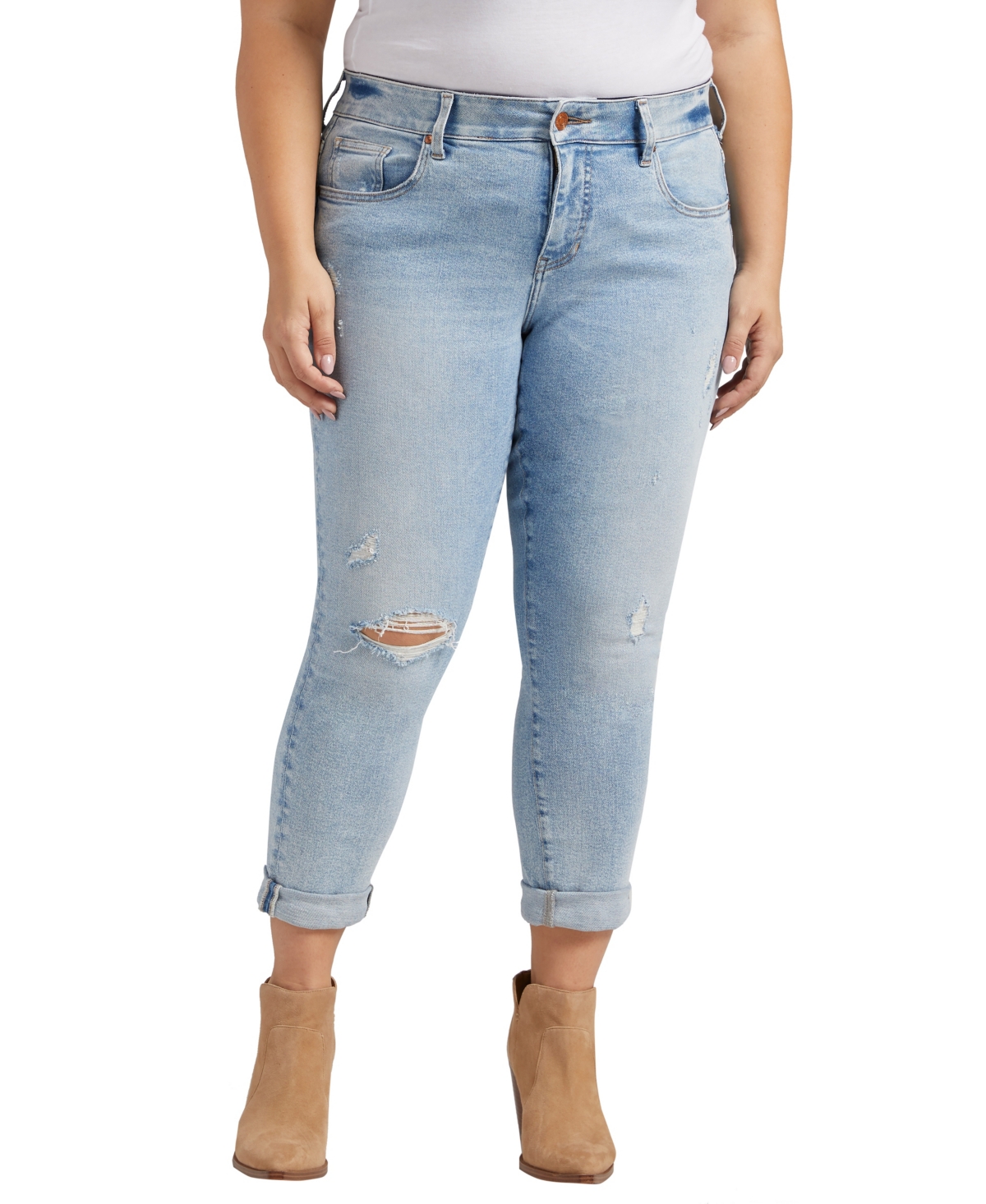 Jag Plus Size Carter Mid Rise Girlfriend Jeans In Calm Blue