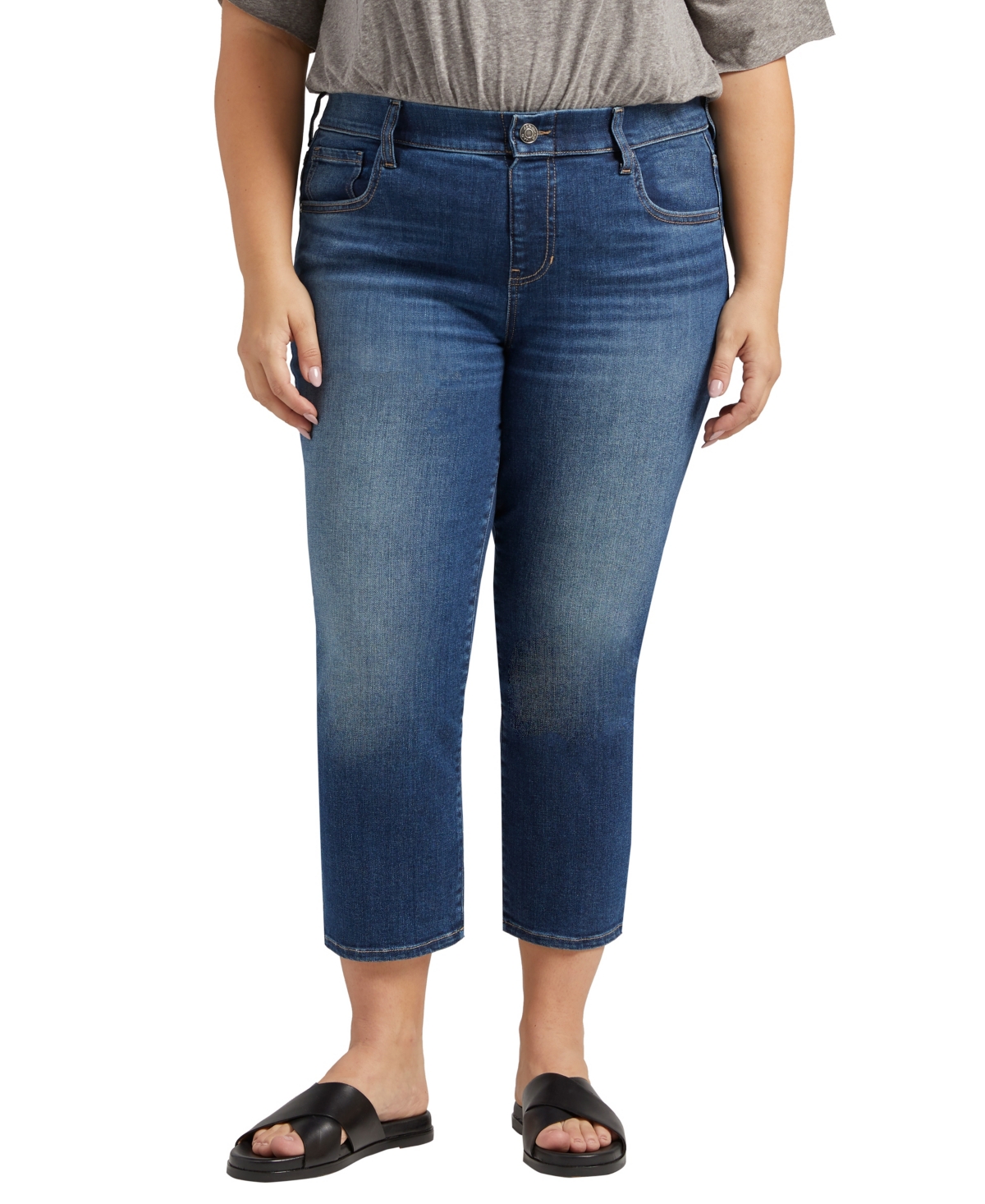 Plus Size Maya Mid Rise Capri Jeans - Night Blue