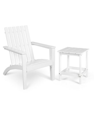 2PCS Patio Adirondack Chair Side Table Set Solid Wood Garden Deck