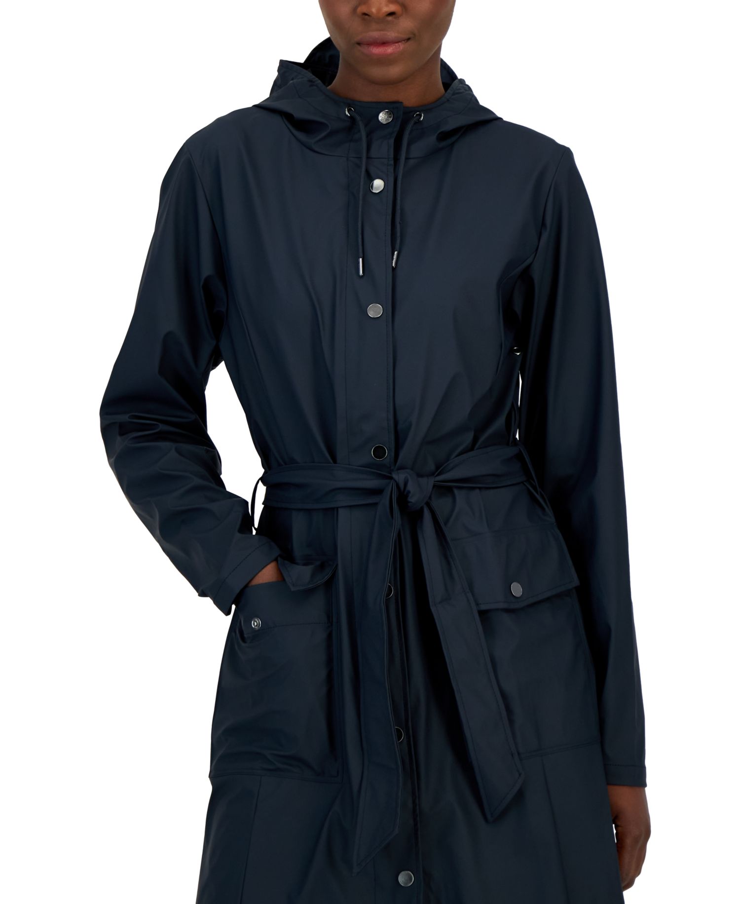 Women's Curve Hooded Belted Waterproof Raincoat
