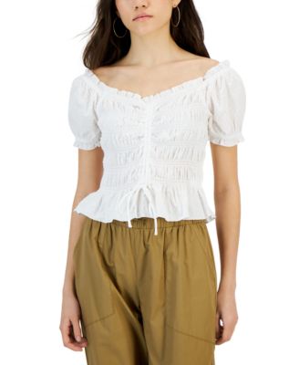 Crave Fame - Juniors' Clip-Dot Smocked Babydoll Top