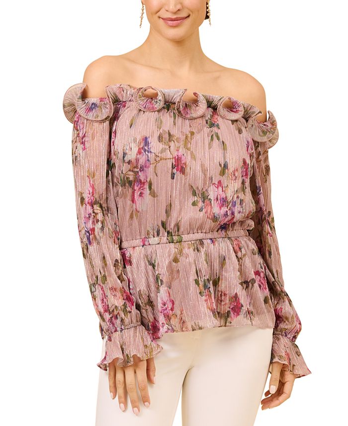 Adrianna Papell Women's Printed Ruffled Off-The-Shoulder Top - Macy's