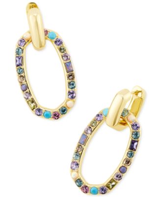 Kendra Scott - 14k Gold-Plated Multicolor Crystal Oval Charm Convertible Huggie Hoop Earrings
