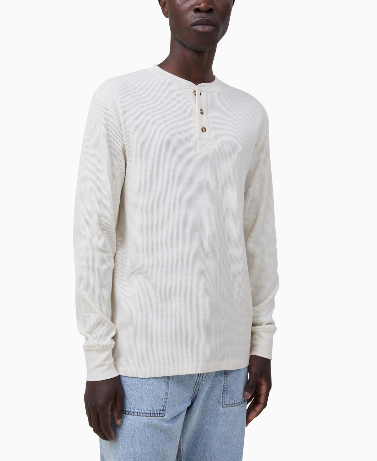 Cotton On Men's Textured Long Sleeves T-shirt In Ecru Waffle Henley |  ModeSens