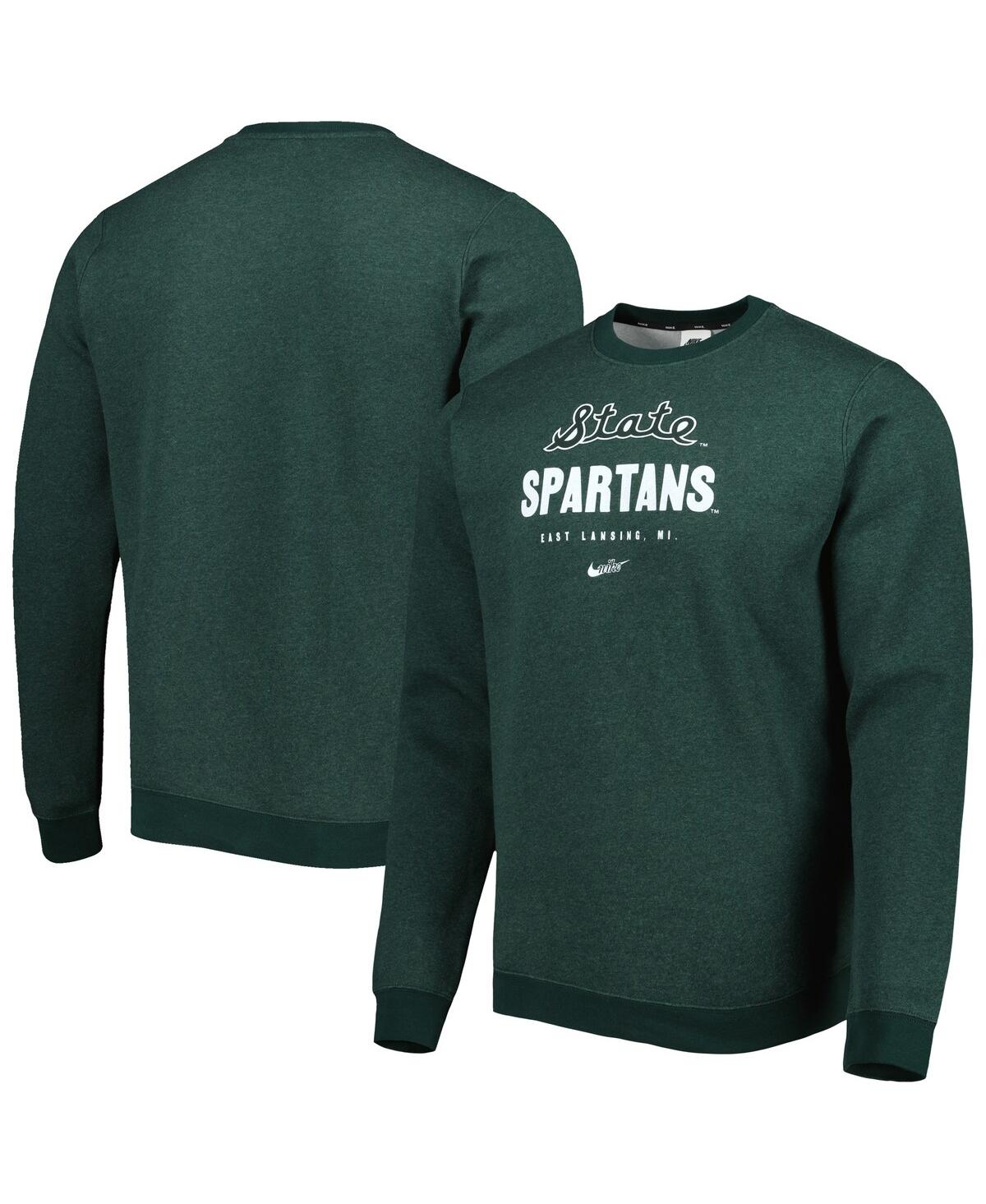 Shop Nike Men's  Heather Green Michigan State Spartans Vault Stack Club Fleece Pullover Sweatshirt