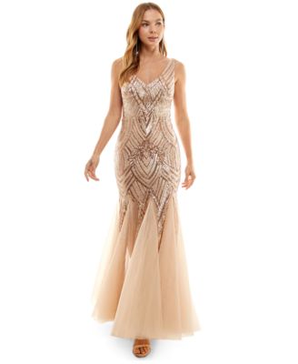 pear culture - Juniors' Sequined Mesh-Godet Evening Gown