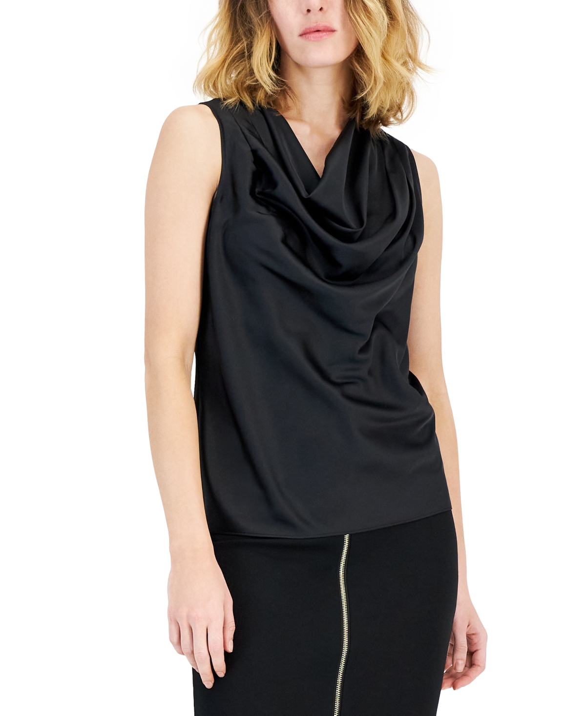 Inc International Concepts Women's Sleeveless Cowlneck Blouse, Created For Macy's In Deep Black