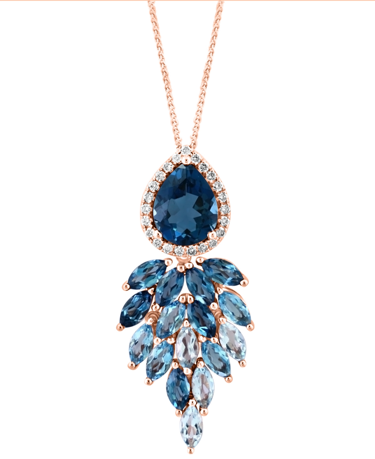 Lali Jewels London Blue Topaz (3-3/8 ct. t.w.), Sky Blue Topaz (1-5/8 ct. t.w.) & Diamond (1/8 ct. t.w.) Cascading Pendant Necklace in 14k Rose Gold, 16" + 2" extender