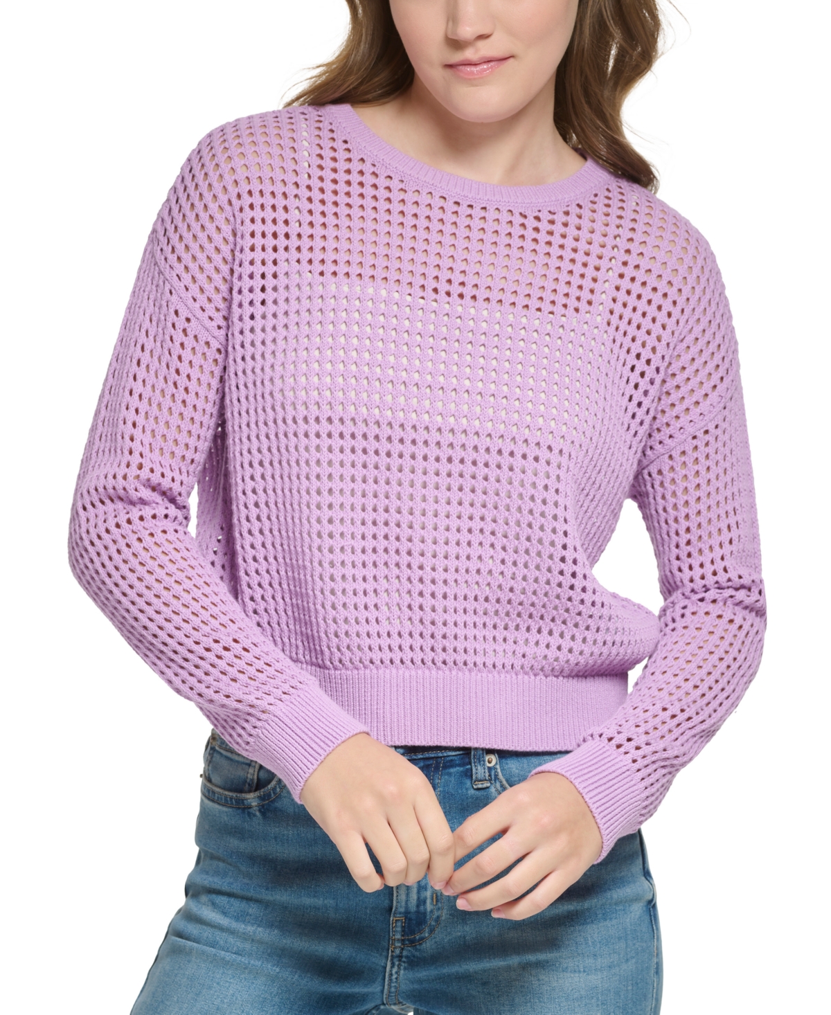 Calvin Klein Jeans Est.1978 Petite Cotton Open-stitch Sweater In Everlee