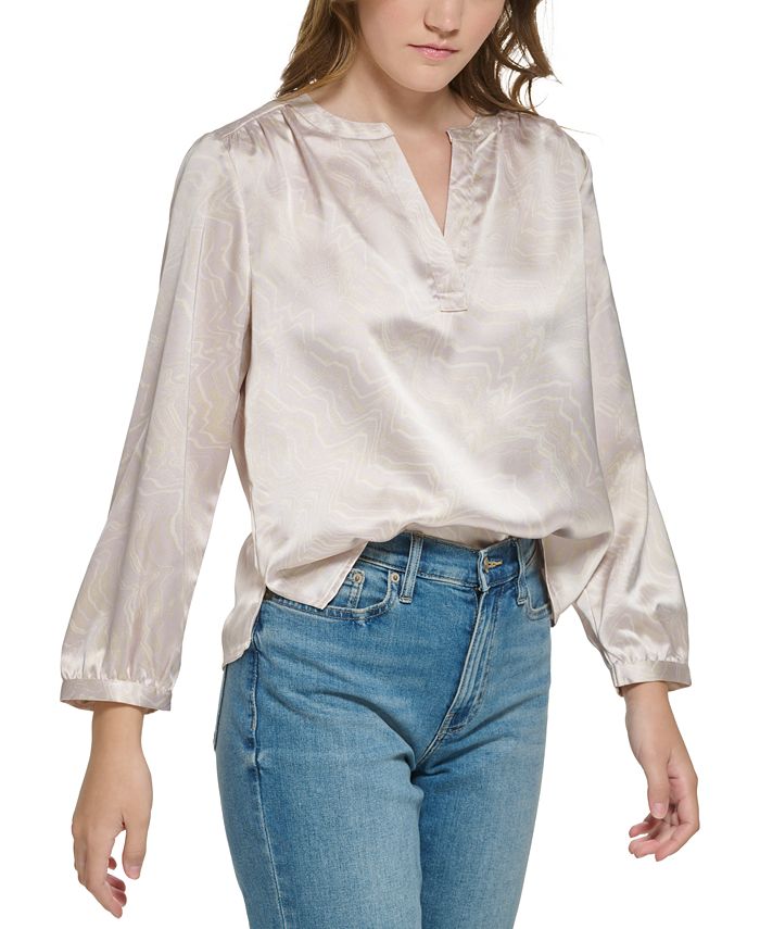 Calvin Klein Jeans Petite Long-Sleeve Henley Top - Macy's