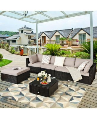6PCS Outdoor Patio Rattan Furniture Set Cushioned Sectional Sofa