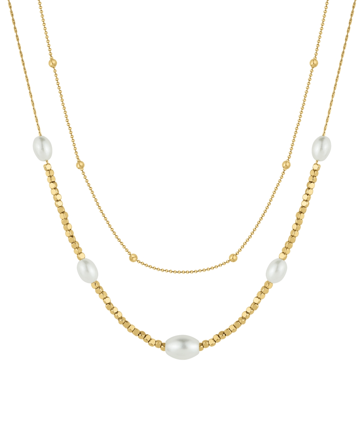 Imitation Pearl 18K Gold-Plated Double Layer Necklace - Gold