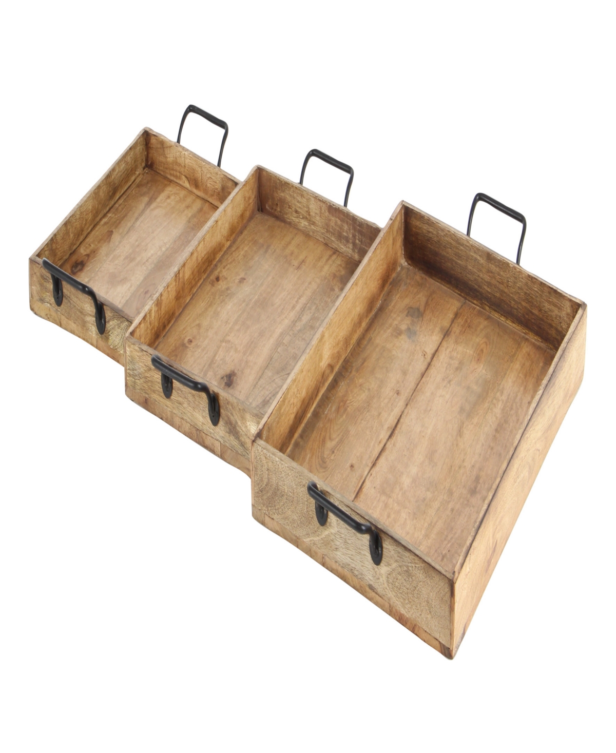 Rosemary Lane Mango Wood Tray with Slot Handles, Set of 3, 17