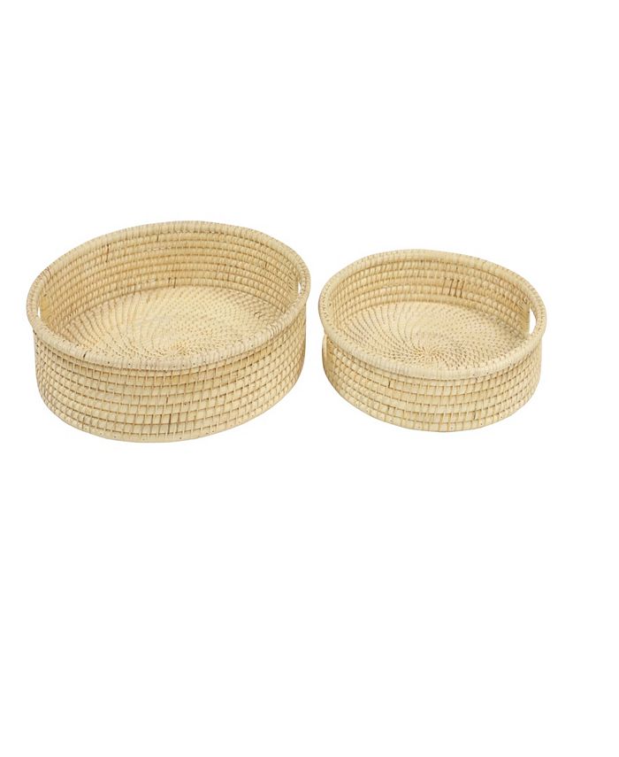 Rosemary Lane Light Rattan Tray with Slot Handles, Set of 2, 20", 16" W
