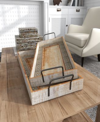 Wood Tray with White Wash, Set of 2, 27", 25" W