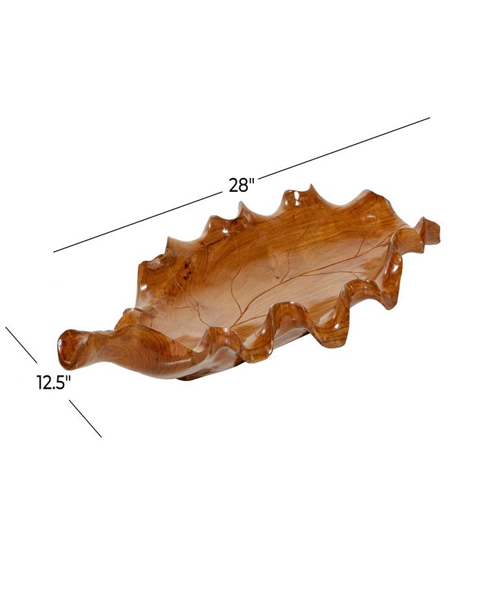 Rosemary Lane Teak Wood Handmade Live Edge Leaf Tray, 28" x 13" x 6