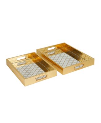 Plastic Mirrored Geometric Tray, Set of 2, 16", 14" W