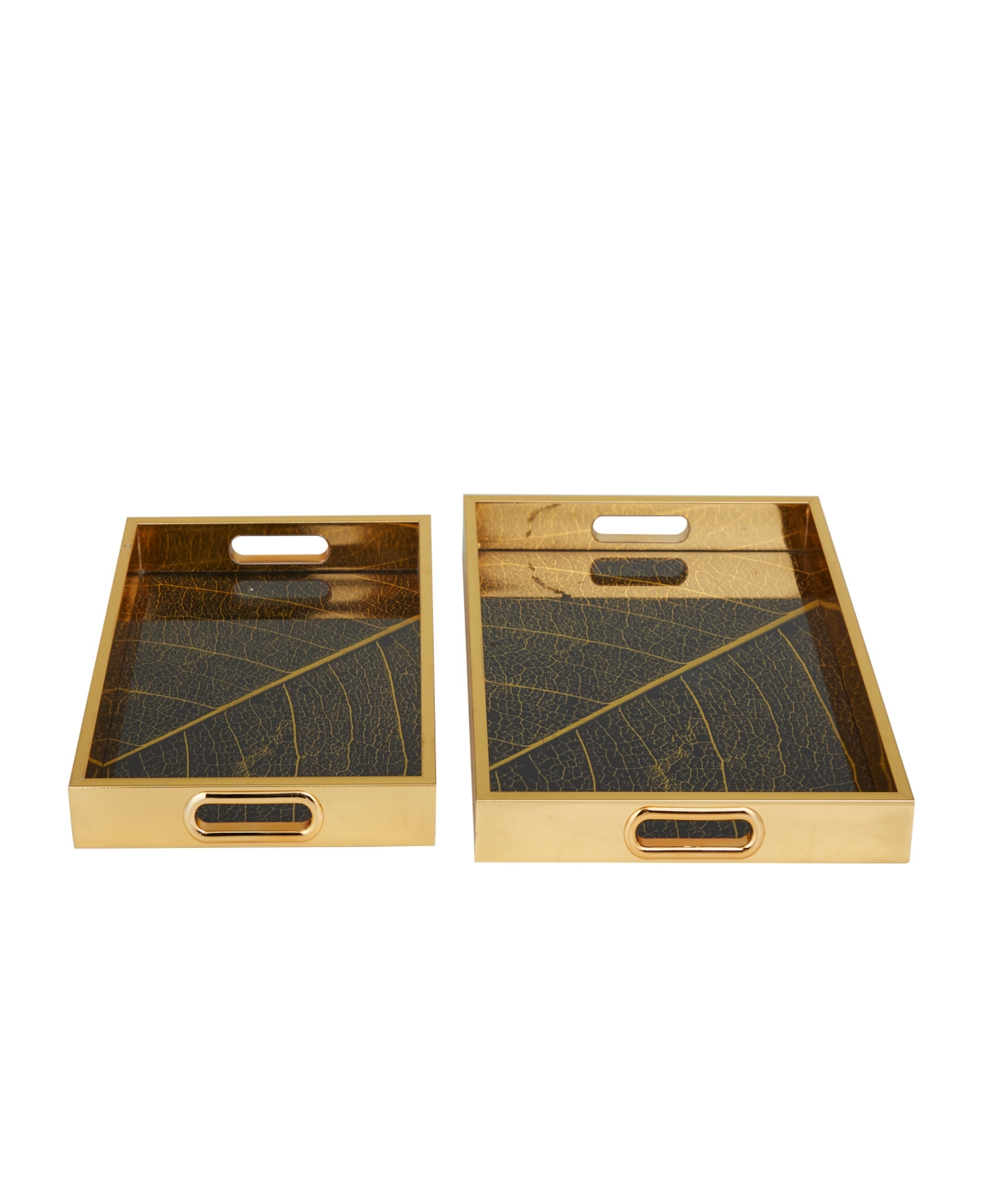 Rosemary Lane Plastic Geometric Tray With Black Glass, Set Of 2, 16", 14" W In Gold