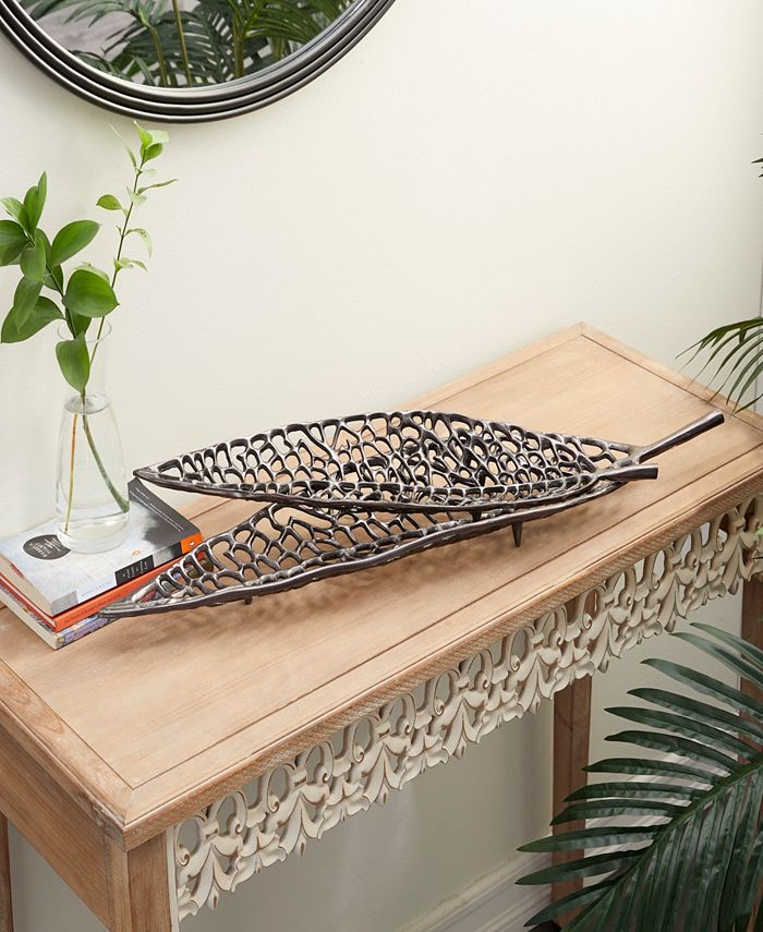 Melrose International Distressed Metal Leaf Tray (Set of 2) main image 1