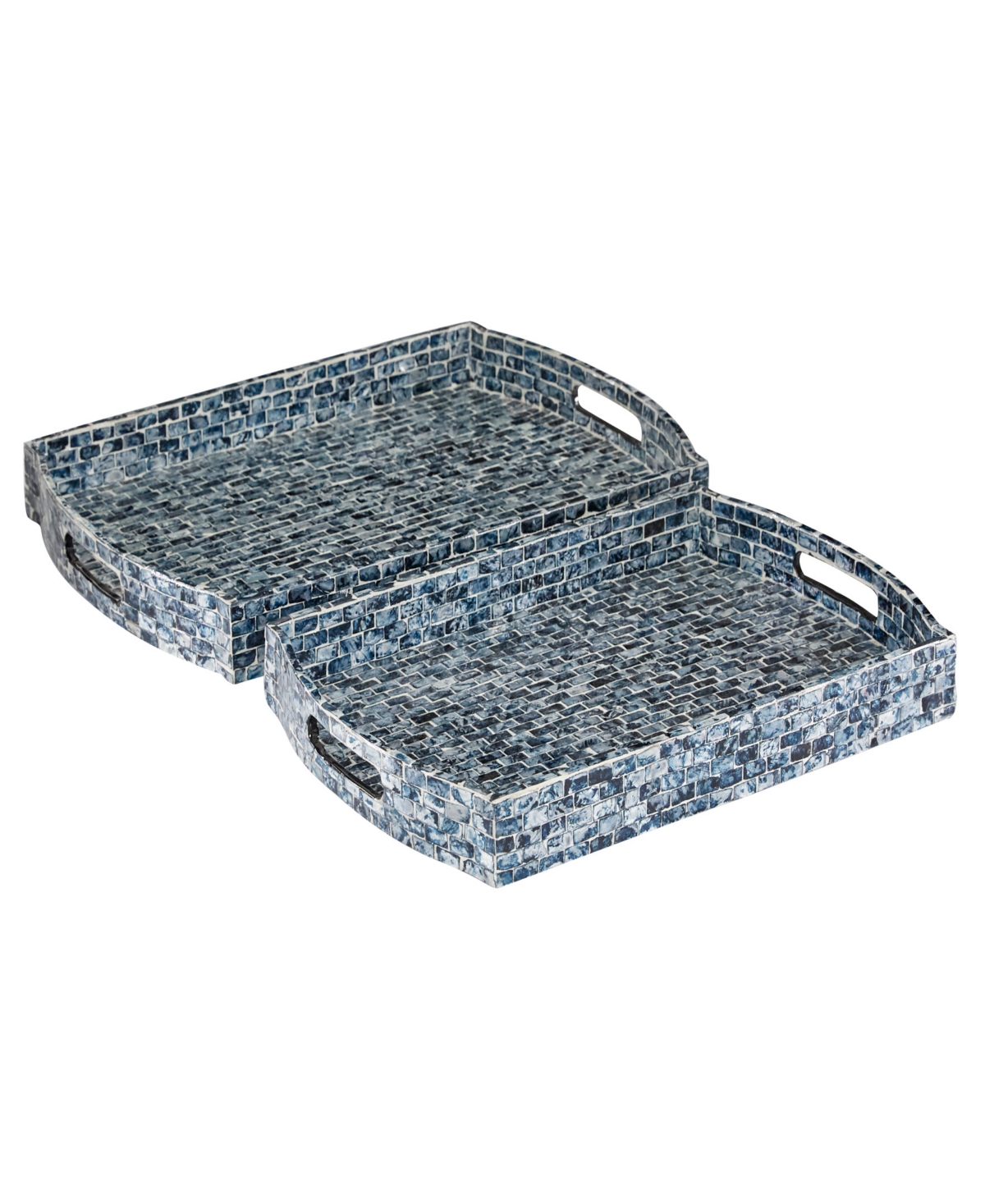 Rosemary Lane Mother Of Pearl Tray With Slot Handles, Set Of 2, 20", 18" W In Blue