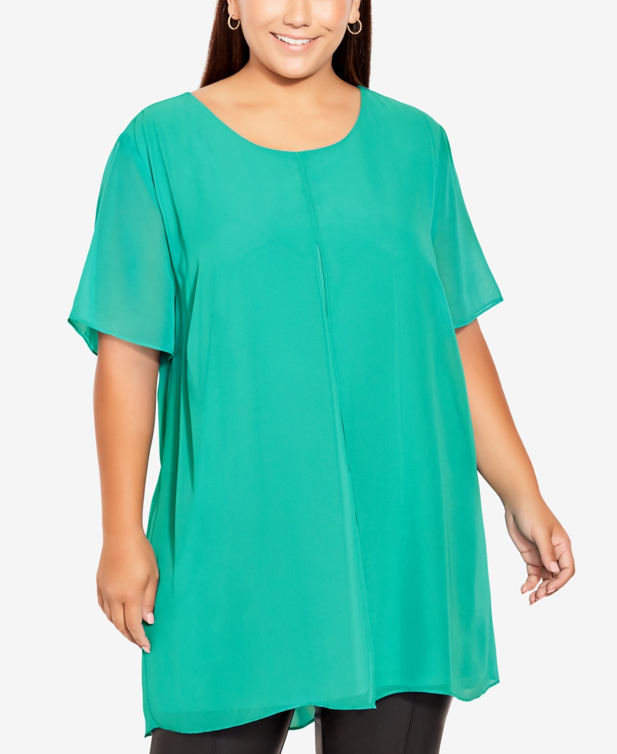Avenue Plus Size Liv Overlay Mixed Media Scoop Neck Top In Turquoise