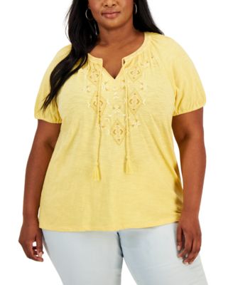 Style & Co - Cotton Split-Neck Summer Blouse
