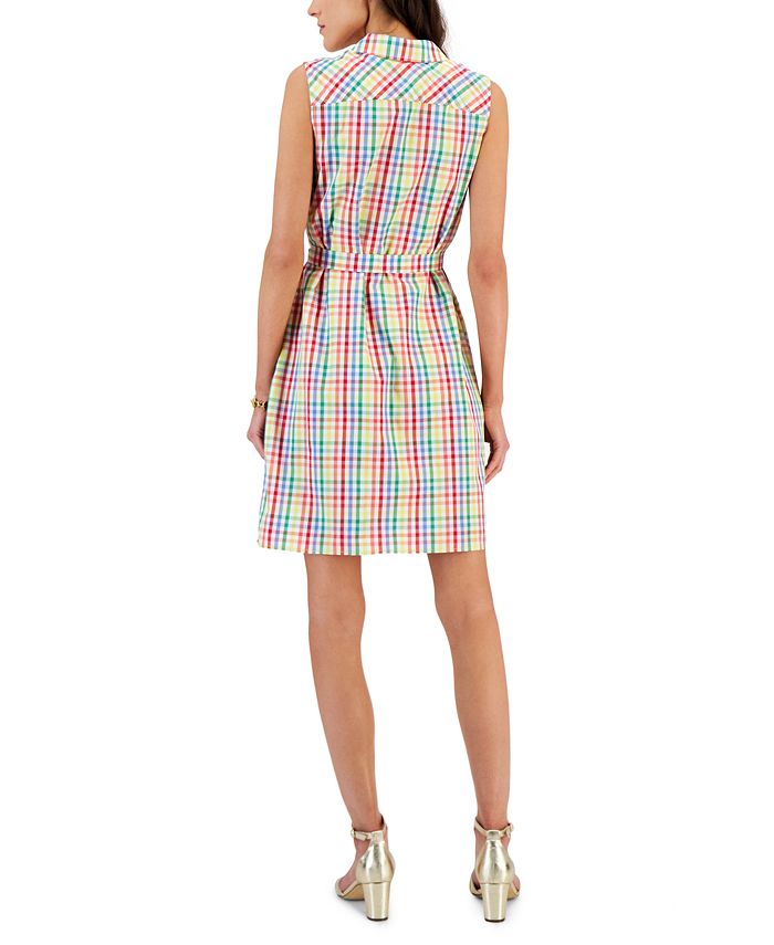 Tommy Hilfiger Women's Gingham-Print Belted Woven Dress - Macy's