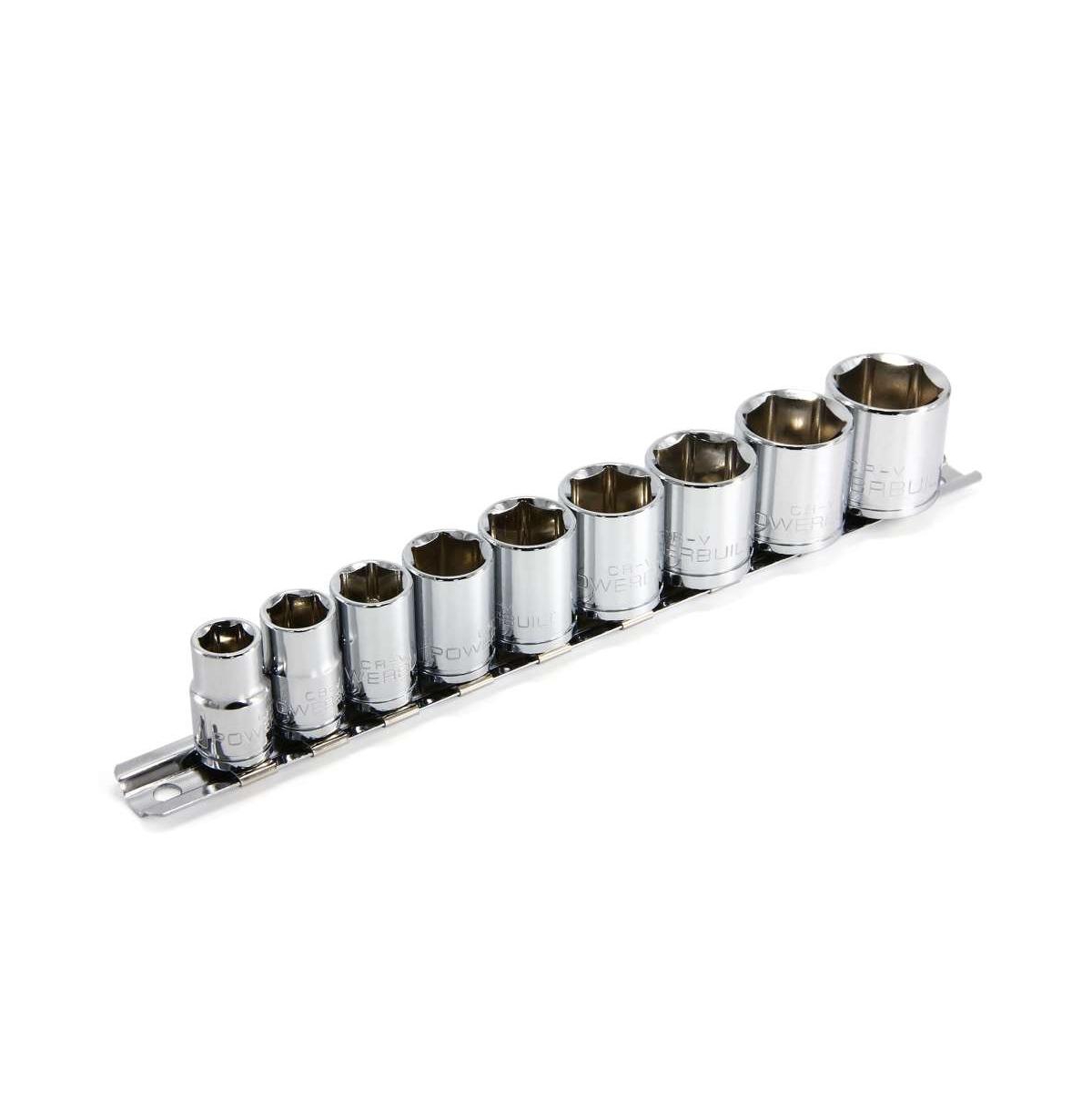 9 Piece 3/8 Inch Drive Sae 6 Point. Shallow Socket Set - Silver
