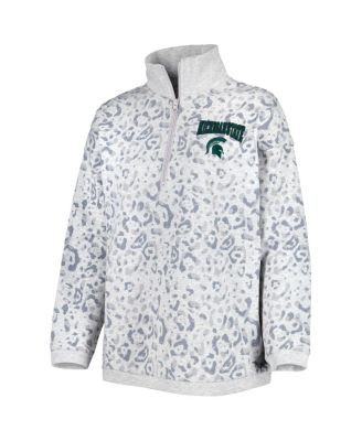Women's Heather Gray Michigan State Spartans Leopard Quarter-Zip Sweatshirt