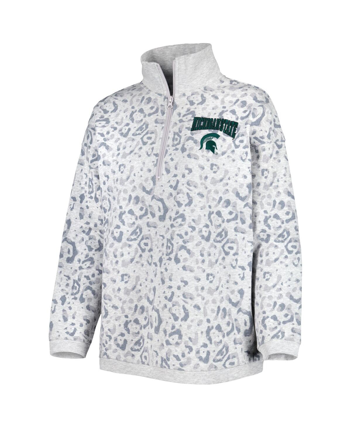 GAMEDAY COUTURE WOMEN'S GAMEDAY COUTURE HEATHER GRAY MICHIGAN STATE SPARTANS LEOPARD QUARTER-ZIP SWEATSHIRT 