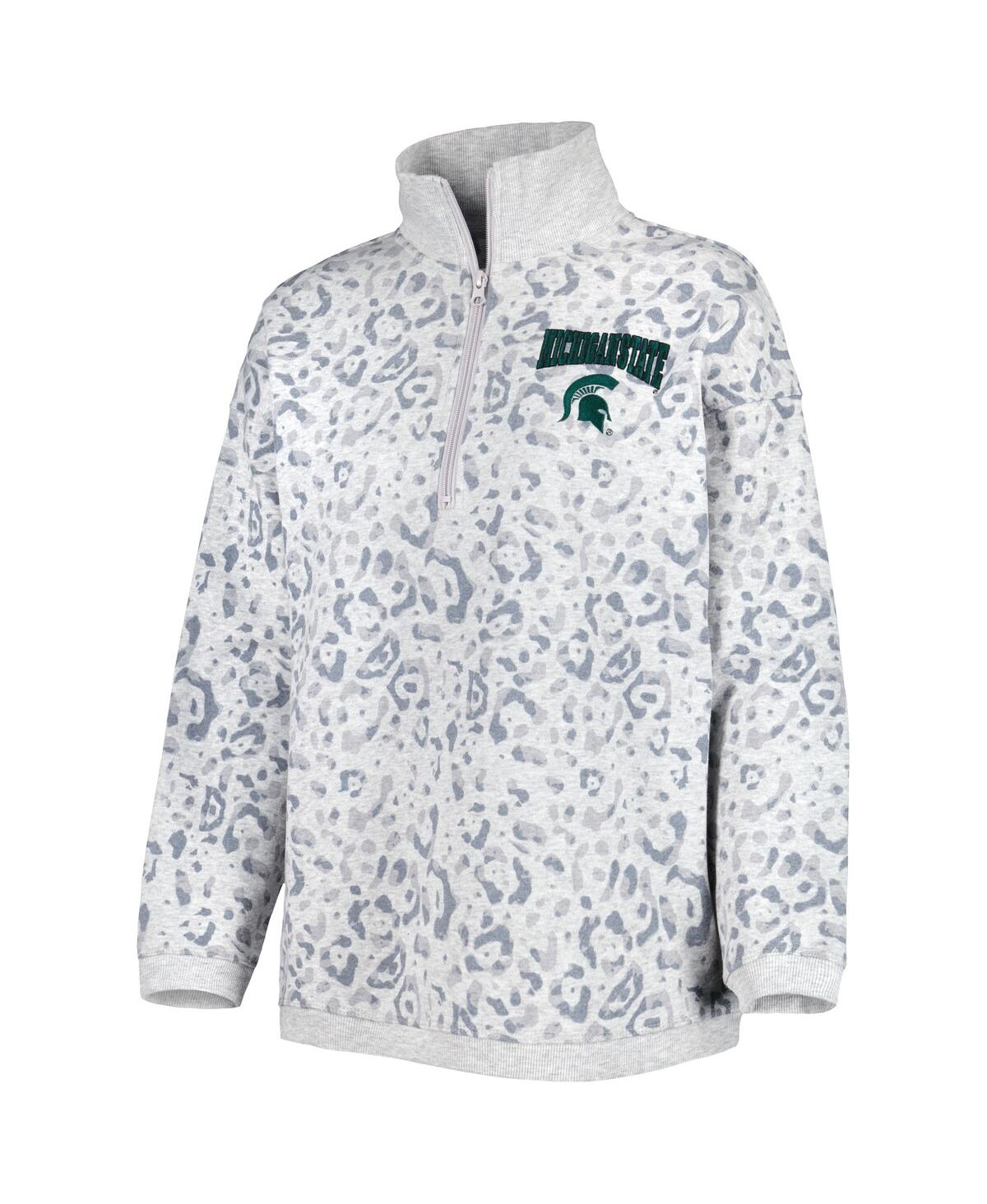 Shop Gameday Couture Women's  Heather Gray Michigan State Spartans Leopard Quarter-zip Sweatshirt