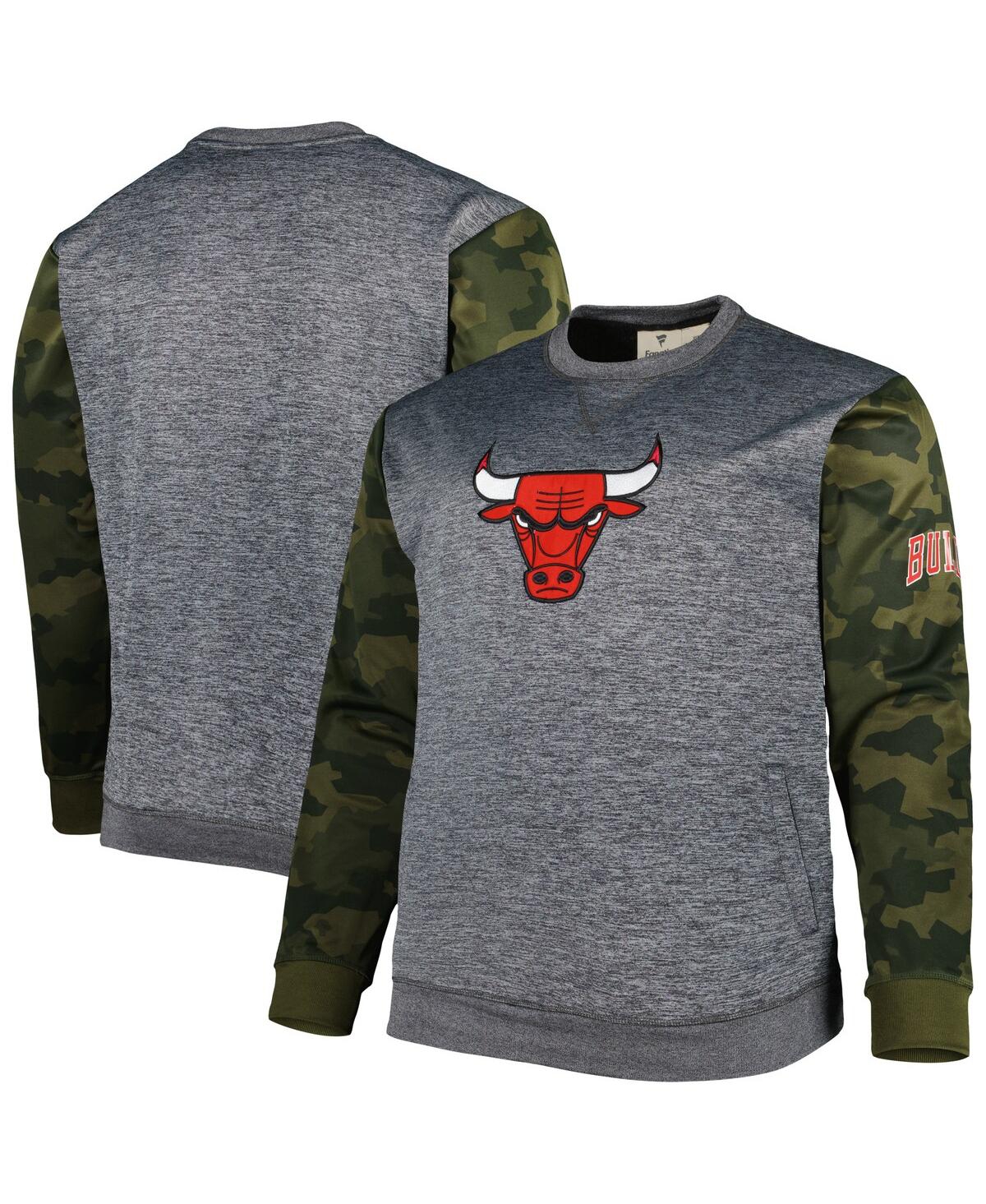 Fanatics Branded Heather Charcoal Chicago Bulls Big & Tall Camo Stitched Sweatshirt In Heather Charcoal