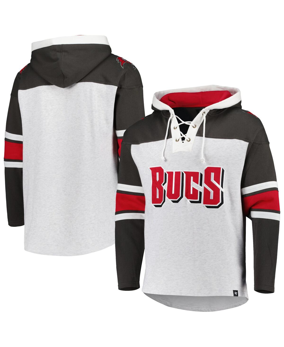 47 Brand Men's ' Tampa Bay Buccaneers Heather Gray Gridiron Lace-up Pullover Hoodie In Heather Gray