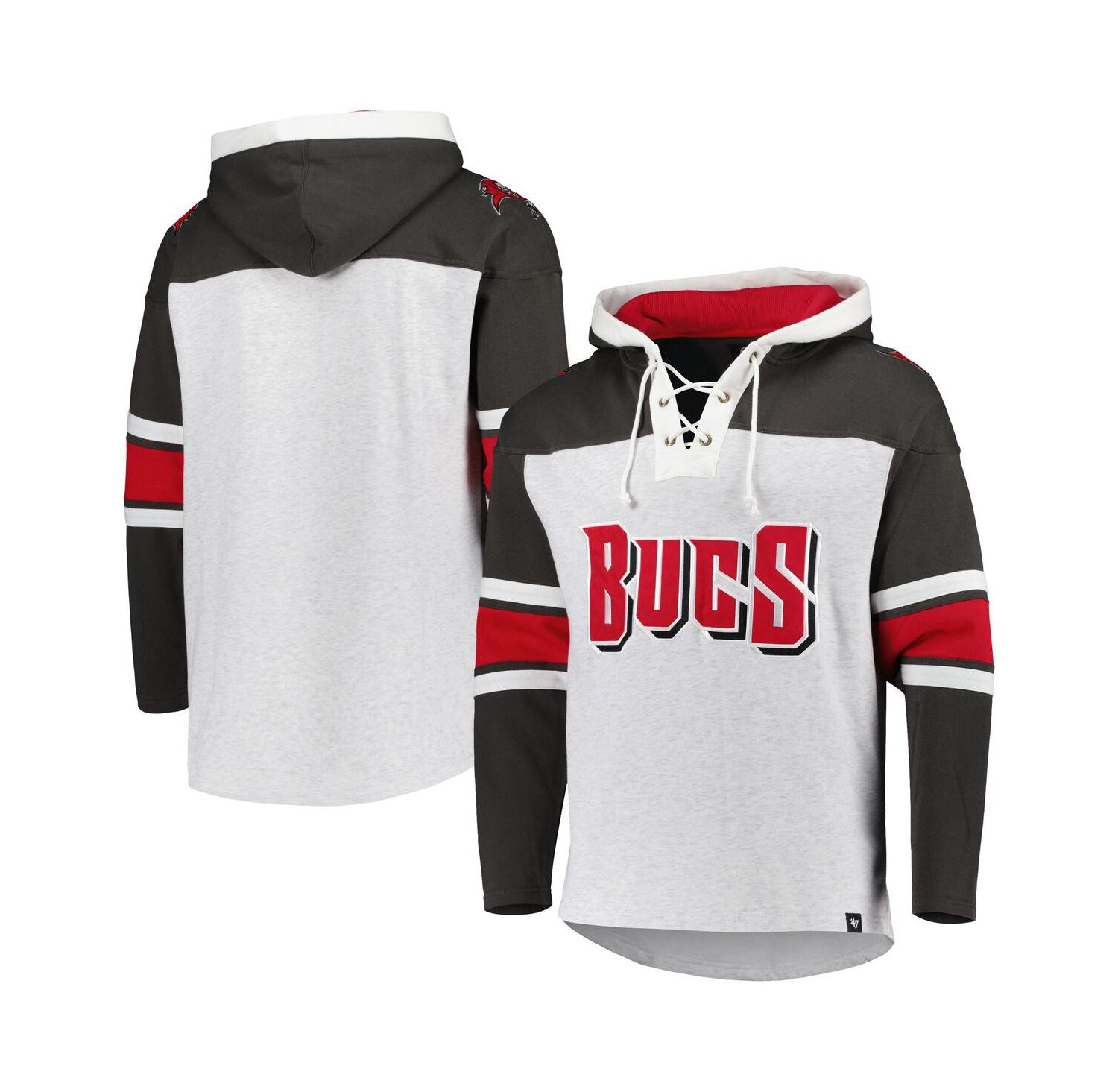 Men's Tampa Bay Buccaneers Heather Gray Gridiron Lace-Up Pullover Hoodie