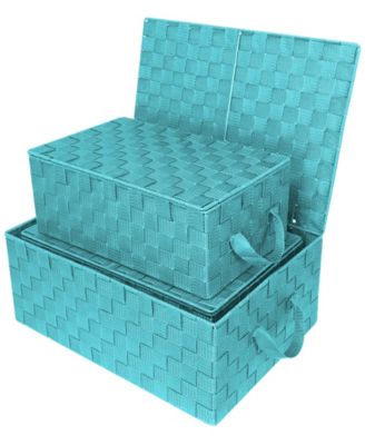 3 Pack Decorative Stackable Woven Basket with Lid and Built-in Rope Carry Handles - Great for Storage and Organization