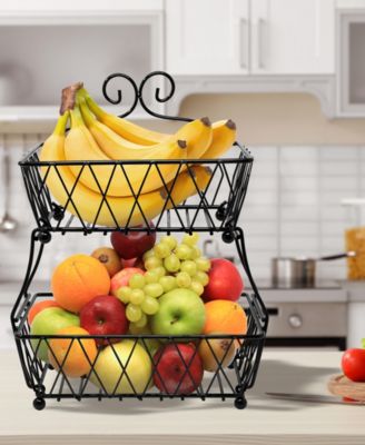2-Tier Wire Bread Basket Stand - for Kitchen Countertop Organization & Display Rack, Fruit & Bread Basket
