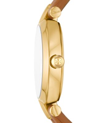 Tory Burch Women's Kira Luggage Leather Strap Watch 30mm - Macy's