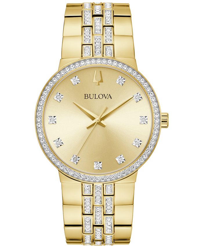 Bulova Men's Crystal Gold-Tone Stainless Steel Bracelet Watch 40mm ...