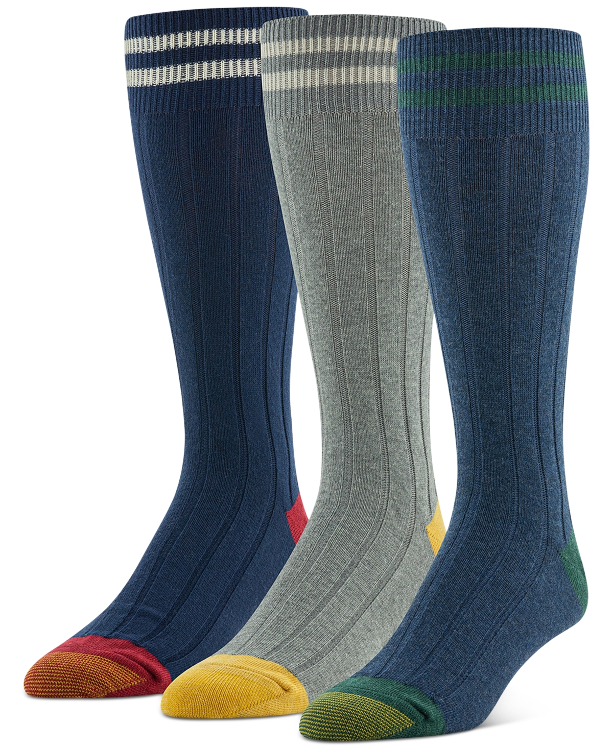 Gold Toe Men's Hampton 3-Pk. Colorblocked Double Stripe Crew Socks