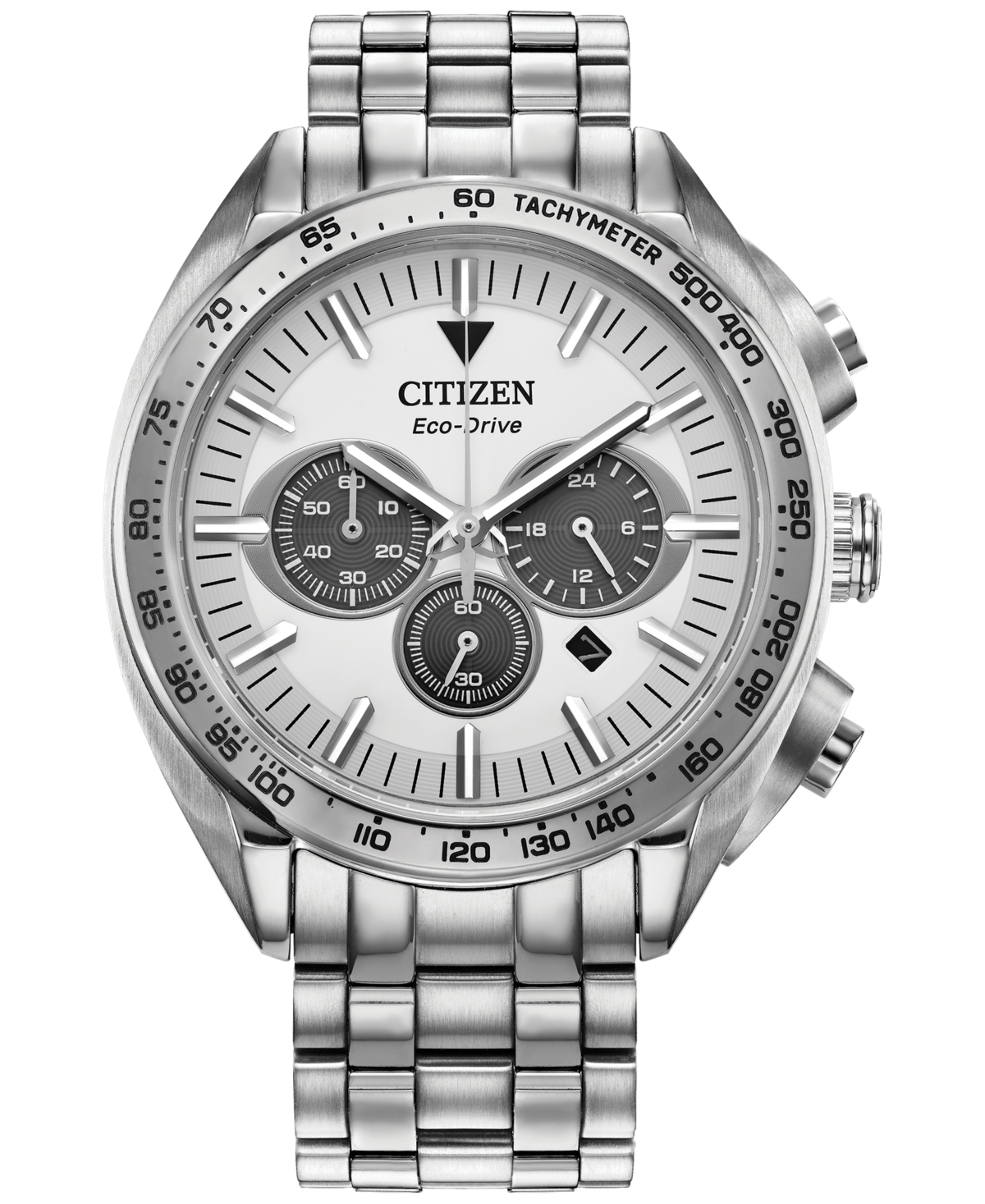 Citizen Eco-drive Men's Chronograph Sport Luxury Stainless Steel Bracelet Watch 43mm In White/silver
