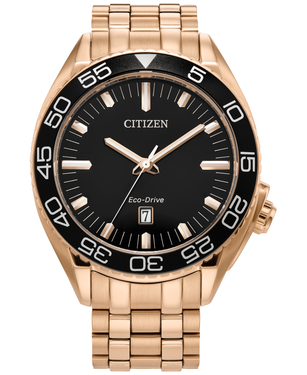 Citizen Eco-drive Men's Sport Luxury Rose Gold-tone Stainless Steel Bracelet Watch 42mm In Black/rose Gold