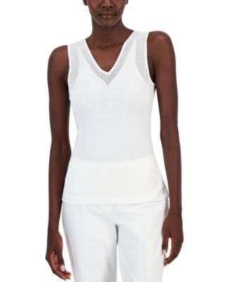 Anne Klein - Women's V-Neck Mesh-Trim Tank Top
